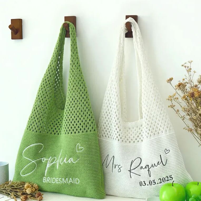 Personalized Knitted Beach Bag with Embroidered Name for Her  Crochet Tote Bag for Women Travel Vacation Gifts for Girlfriend Wife