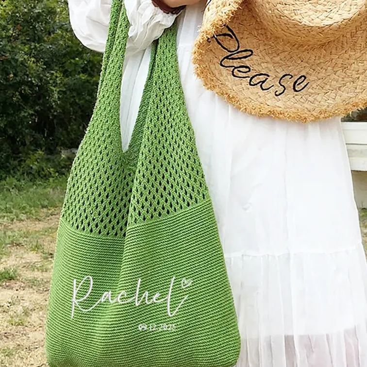Personalized Knitted Beach Bag with Embroidered Name for Her  Crochet Tote Bag for Women Travel Vacation Gifts for Girlfriend Wife