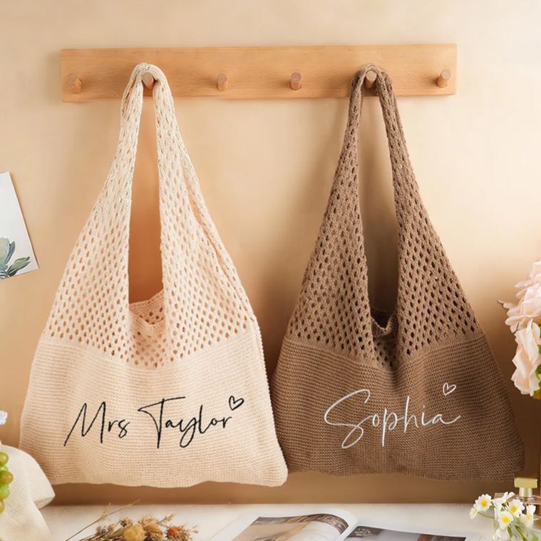 Personalized Knitted Beach Bag with Embroidered Name for Her  Crochet Tote Bag for Women Travel Vacation Gifts for Girlfriend Wife