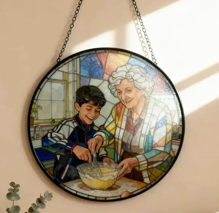 Personalized Stained Glass Portrait Ornament Christmas Suncatcher Kids Photo Gift Holiday Keepsake