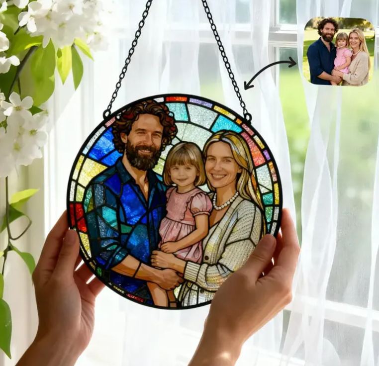 Personalized Stained Glass Portrait Ornament Christmas Suncatcher Kids Photo Gift Holiday Keepsake
