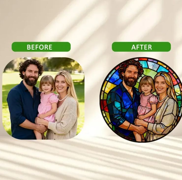 Personalized Stained Glass Portrait Ornament Christmas Suncatcher Kids Photo Gift Holiday Keepsake