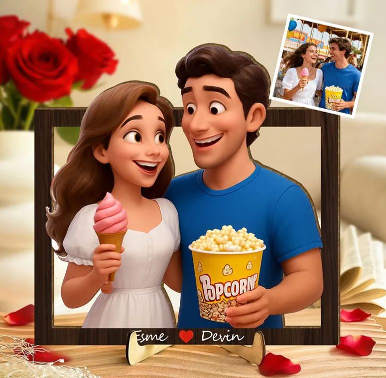 Personalized 3d Wooden Cartoon Wall Art Custom Cartoon Couple Portrait Wood Home Decor Valentine's Day Gifts Anniversary Gift