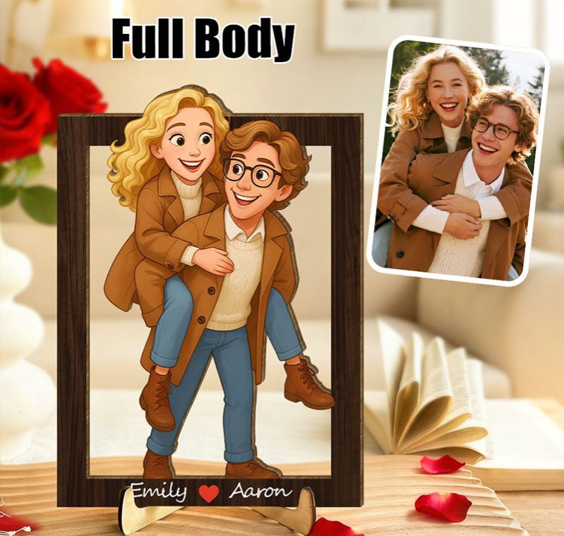 Personalized 3d Wooden Cartoon Wall Art Custom Cartoon Couple Portrait Wood Home Decor Valentine's Day Gifts Anniversary Gift