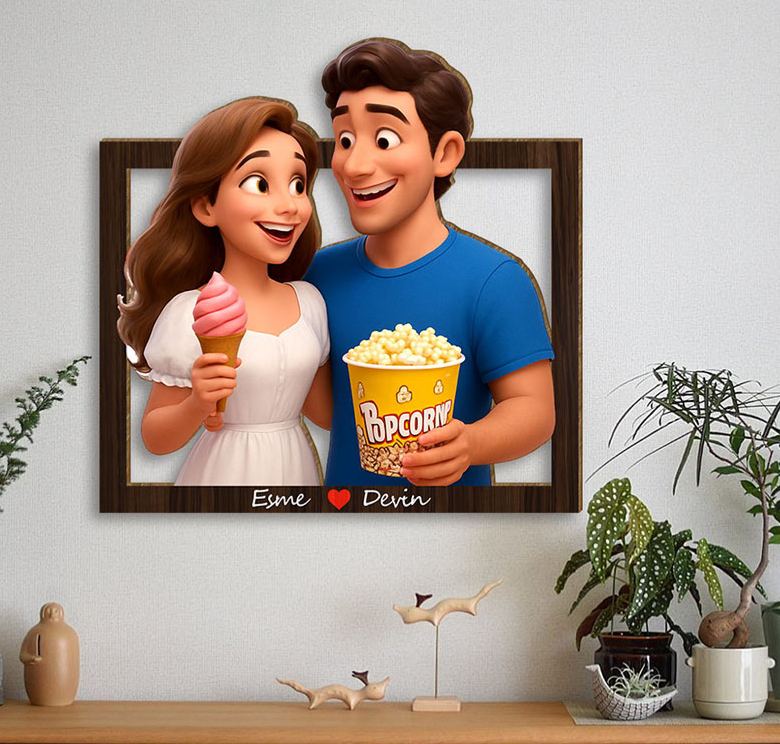 Personalized 3d Wooden Cartoon Wall Art Custom Cartoon Couple Portrait Wood Home Decor Valentine's Day Gifts Anniversary Gift