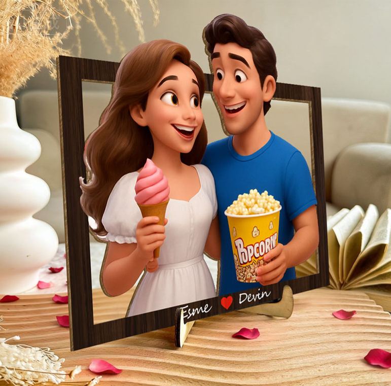 Personalized 3d Wooden Cartoon Wall Art Custom Cartoon Couple Portrait Wood Home Decor Valentine's Day Gifts Anniversary Gift