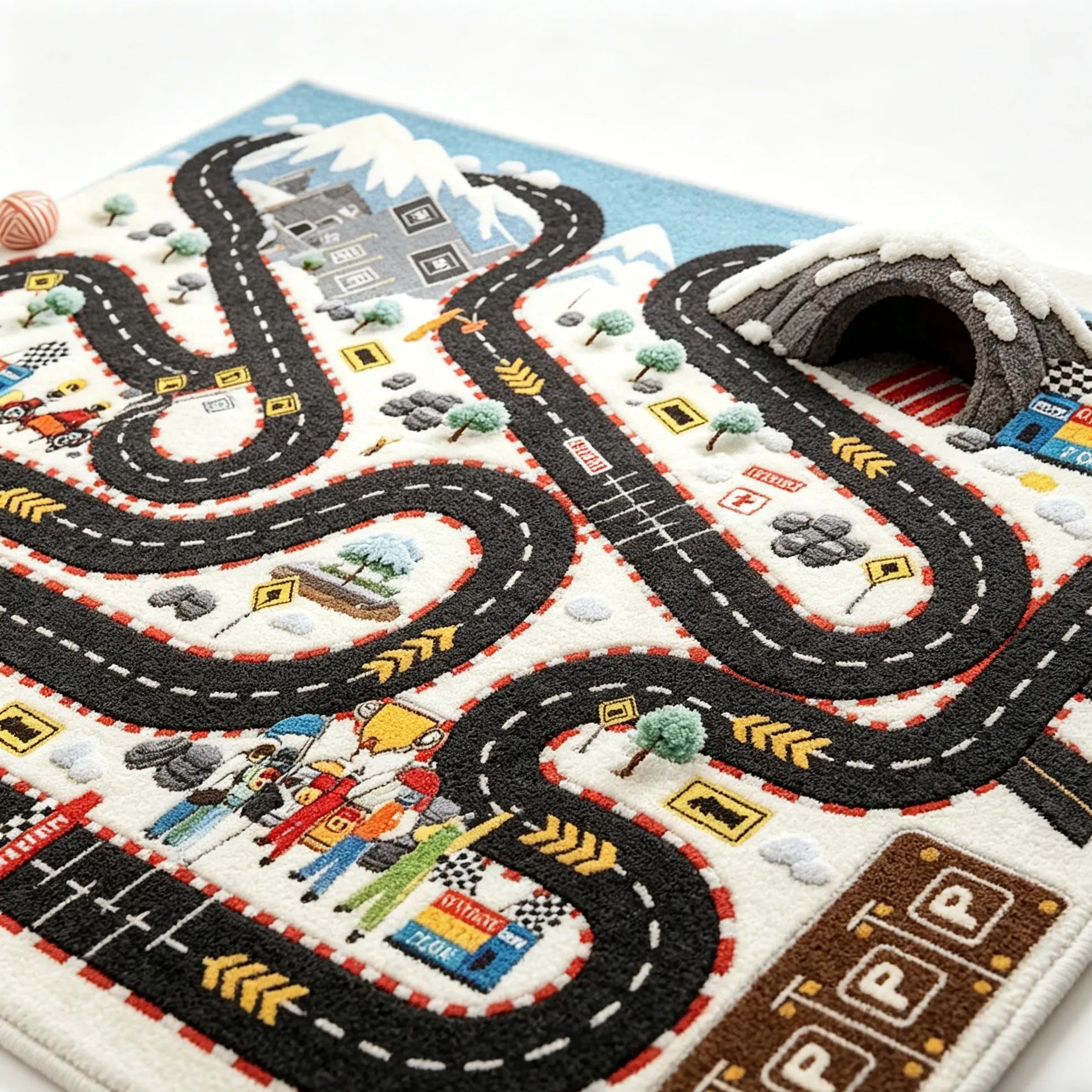 Personalized Car Track Play Rug Custom Nürburgring Style Race Circuit Mat, Soft Faux Wool Carpet for Toddlers & Kids Racer