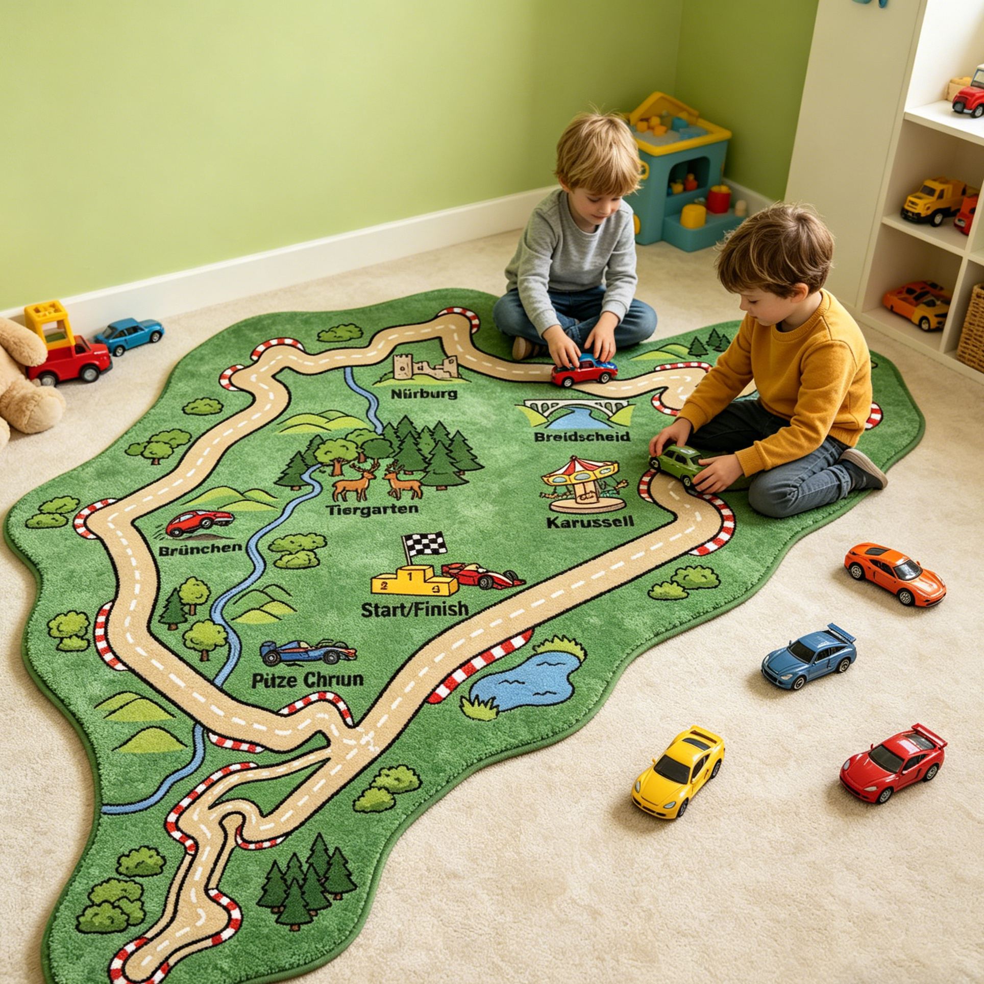 [Copy]Personalized Car Track Play Rug Custom Nürburgring Style Race Circuit Mat, Soft Faux Wool Carpet for Toddlers & Kids Racer