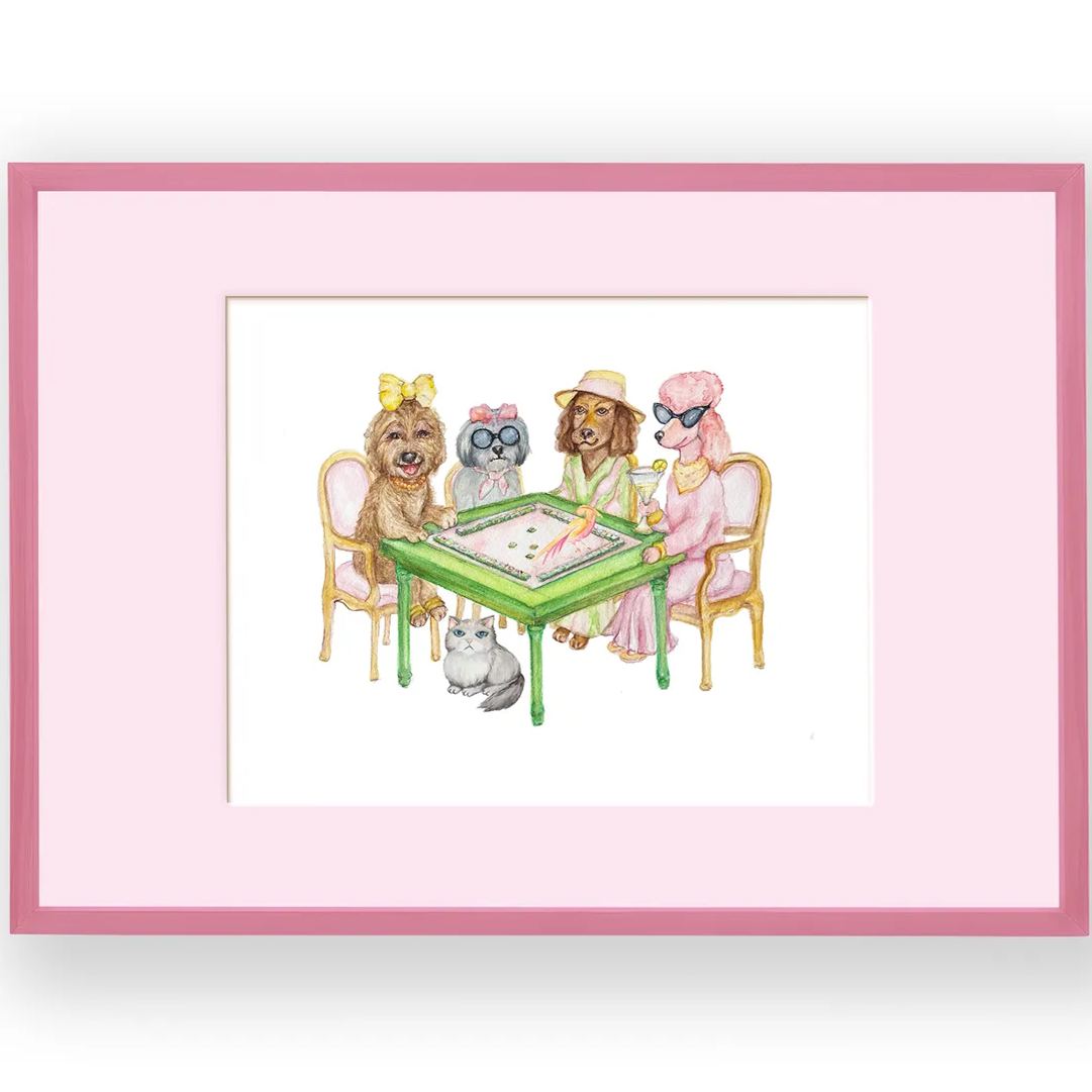 Personalized Pets Playing Mahjong Art Print Art Poster Dog Lover Mahjong Room Decor