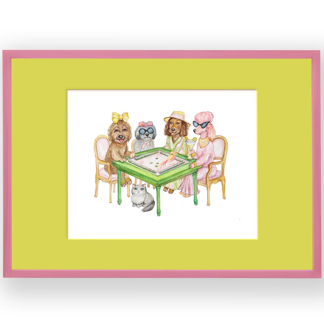 Personalized Pets Playing Mahjong Art Print Art Poster Dog Lover Mahjong Room Decor