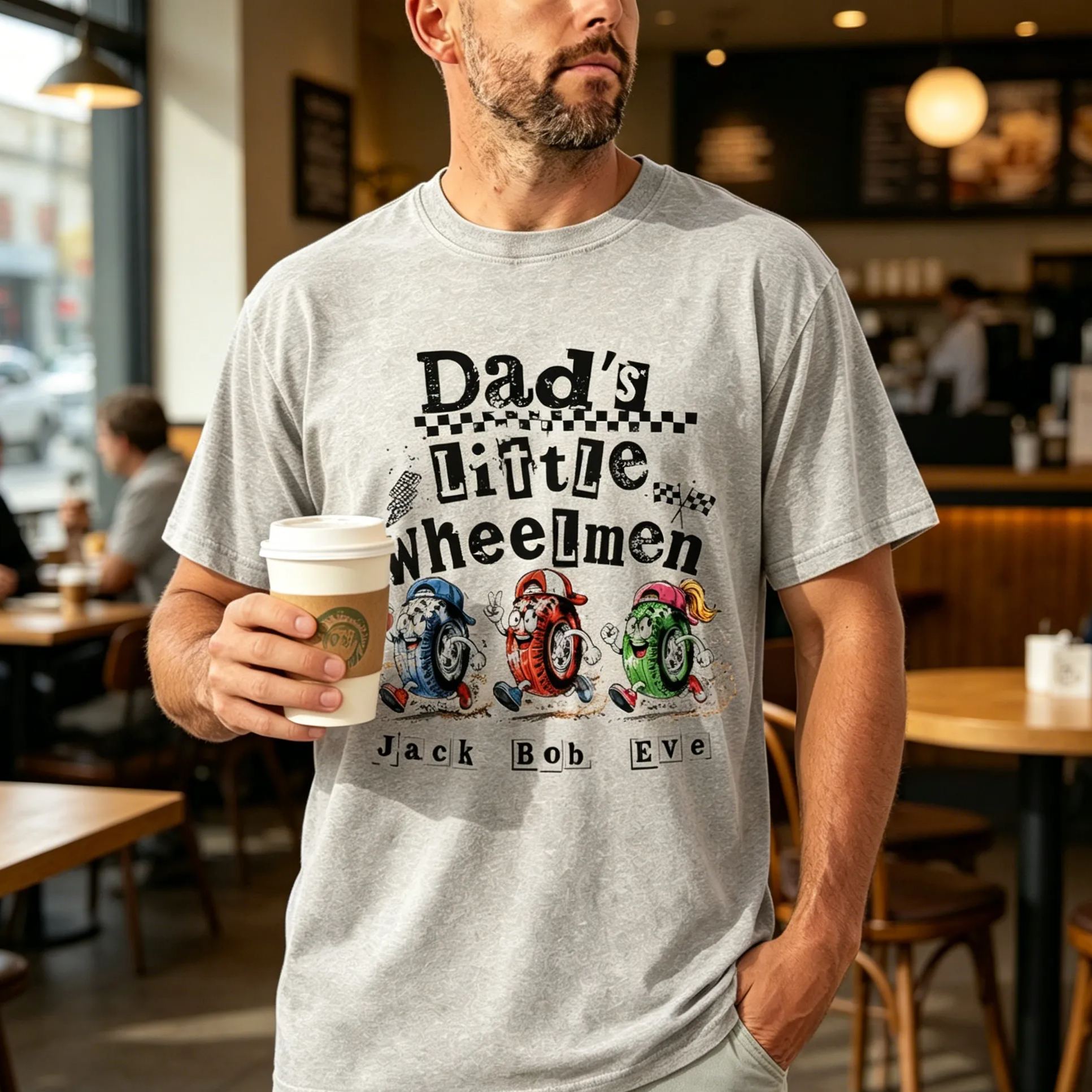 [Copy]Personalized Dad's Little Speed Demons T-Shirt, Custom Kid Names Race Car Dad Tee, Racing Dad Gift