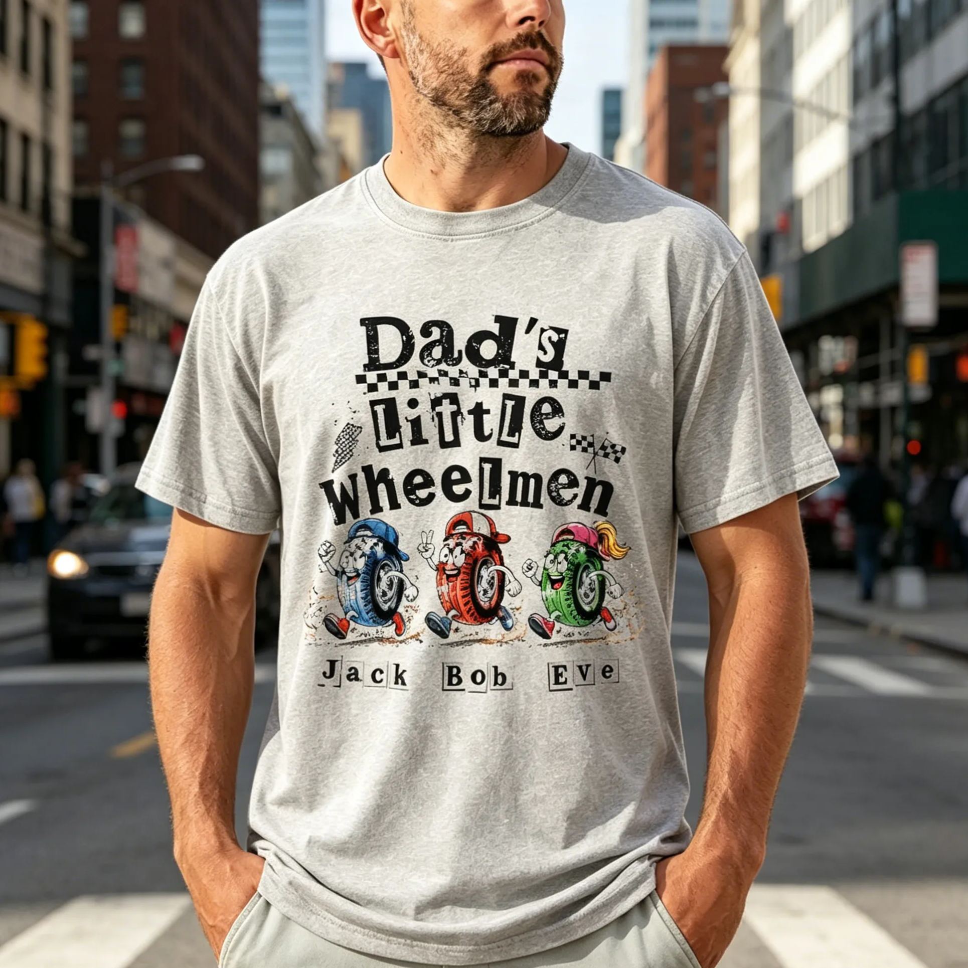 [Copy]Personalized Dad's Little Speed Demons T-Shirt, Custom Kid Names Race Car Dad Tee, Racing Dad Gift