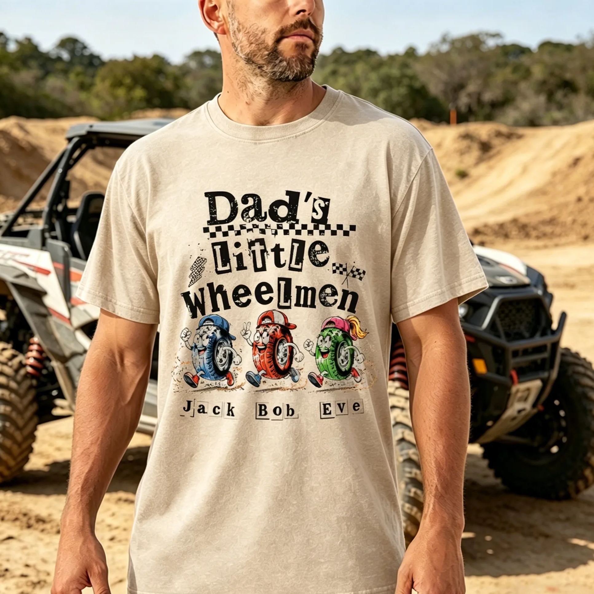 [Copy]Personalized Dad's Little Speed Demons T-Shirt, Custom Kid Names Race Car Dad Tee, Racing Dad Gift