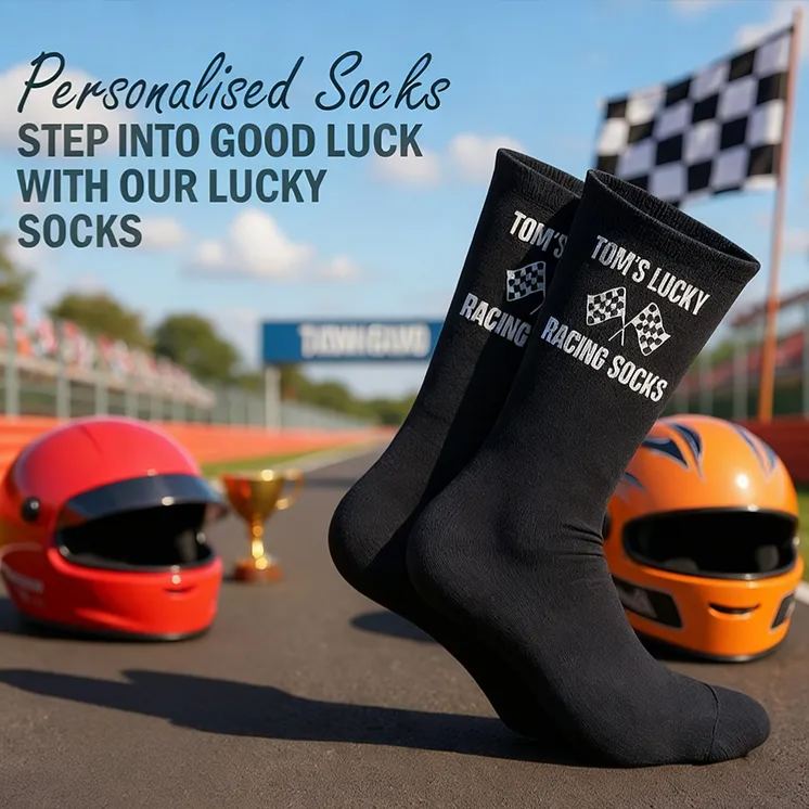 Personalized Lucky Racing Socks with Name Custom Gift for Racers and Racing Lovers