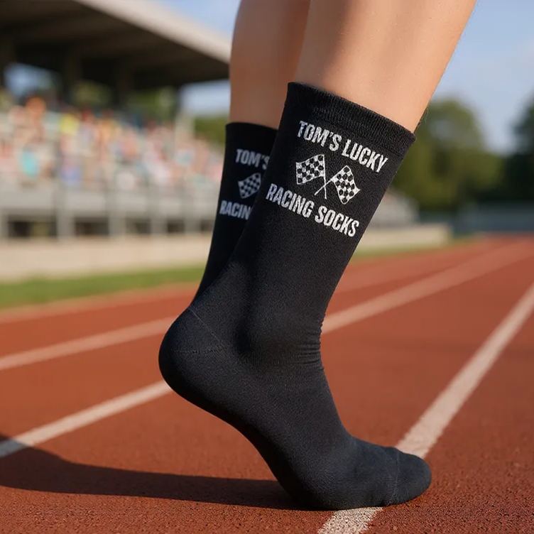 Personalized Lucky Racing Socks with Name Custom Gift for Racers and Racing Lovers