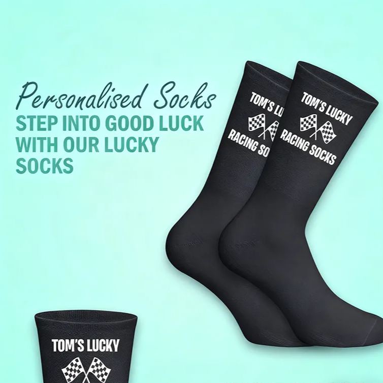 Personalized Lucky Racing Socks with Name Custom Gift for Racers and Racing Lovers