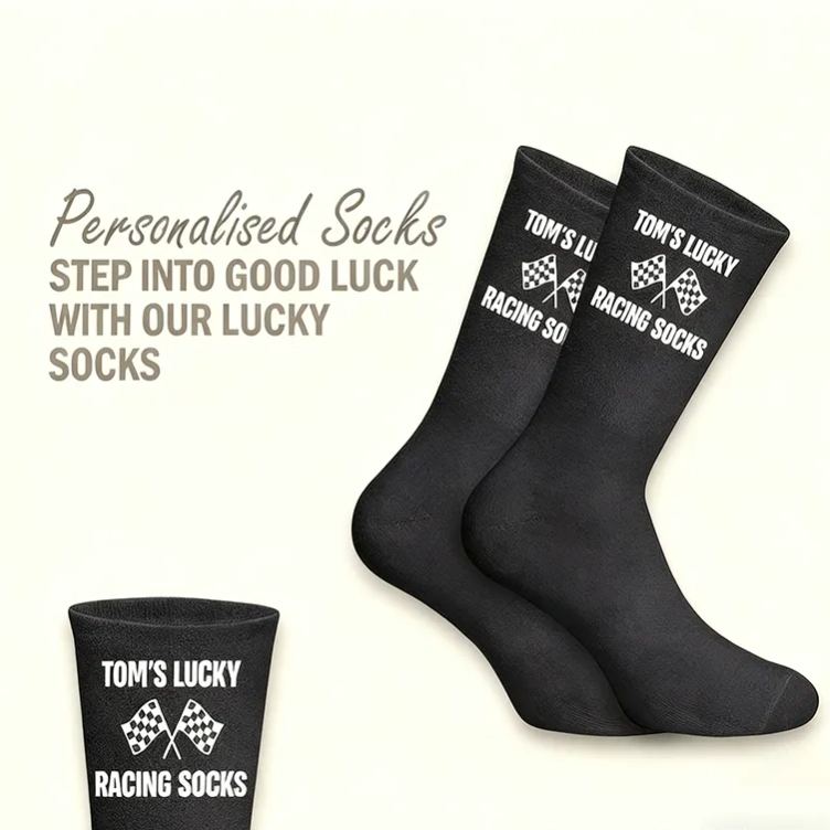 Personalized Lucky Racing Socks with Name Custom Gift for Racers and Racing Lovers