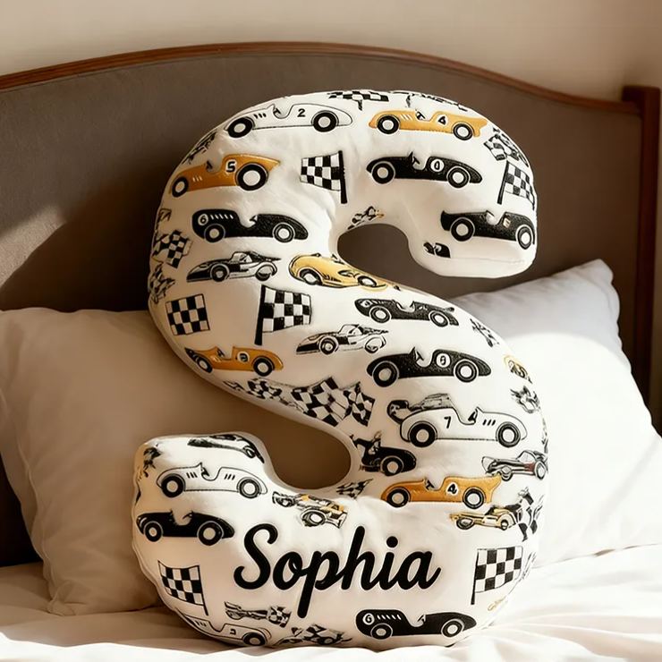 Personalized Racing Letter Pillow Custom Name and Initial Graphic Print Alphabet Cushion Graphic 3D Print Gift for Car Lovers