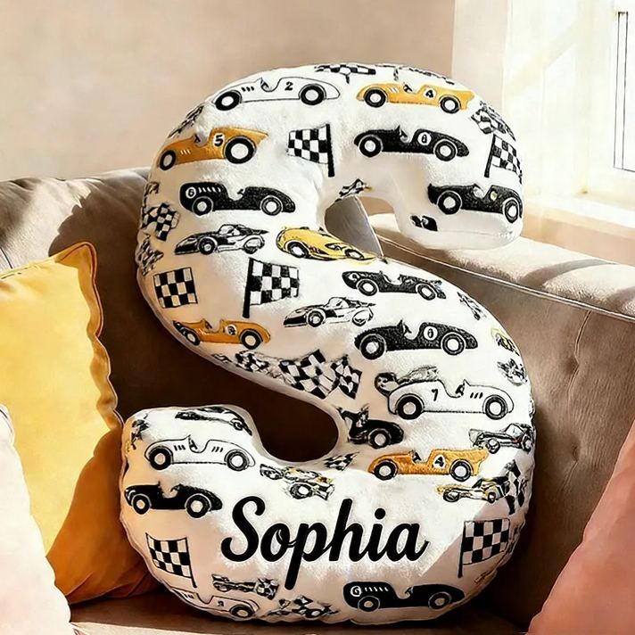 Personalized Racing Letter Pillow Custom Name and Initial Graphic Print Alphabet Cushion Graphic 3D Print Gift for Car Lovers