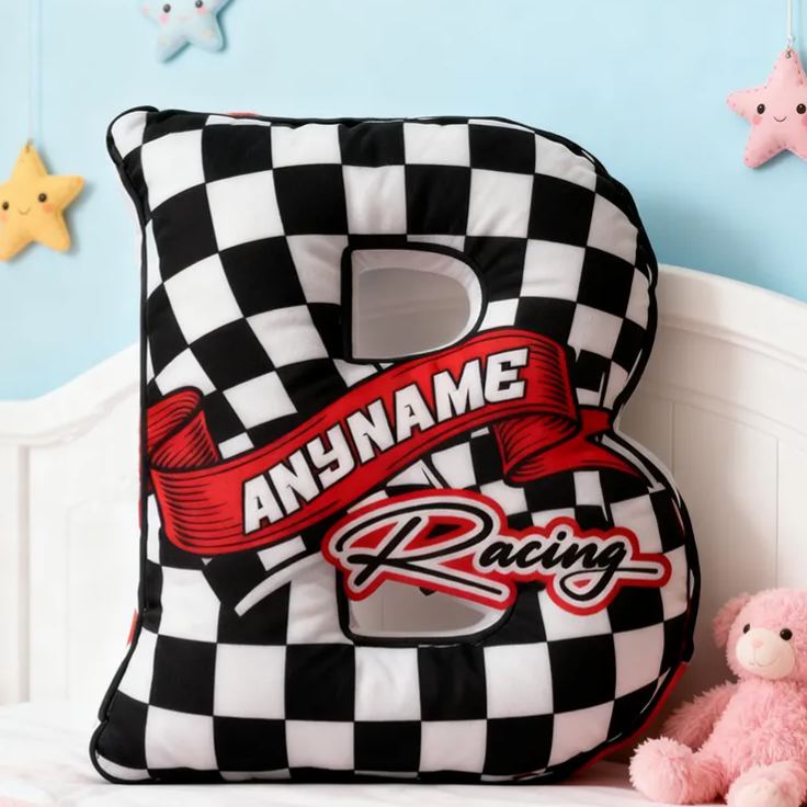 Personalized Racer Name With Flag Car Motorbike Pillow Custom Racing Name Letter Pillow Custom Name Graphic 3D Print Pillow 