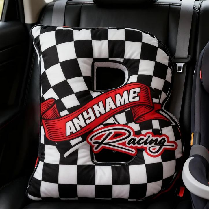 Personalized Racer Name With Flag Car Motorbike Pillow Custom Racing Name Letter Pillow Custom Name Graphic 3D Print Pillow 