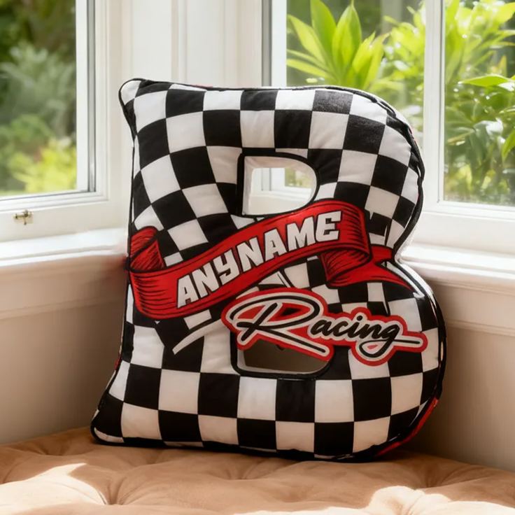 Personalized Racer Name With Flag Car Motorbike Pillow Custom Racing Name Letter Pillow Custom Name Graphic 3D Print Pillow 