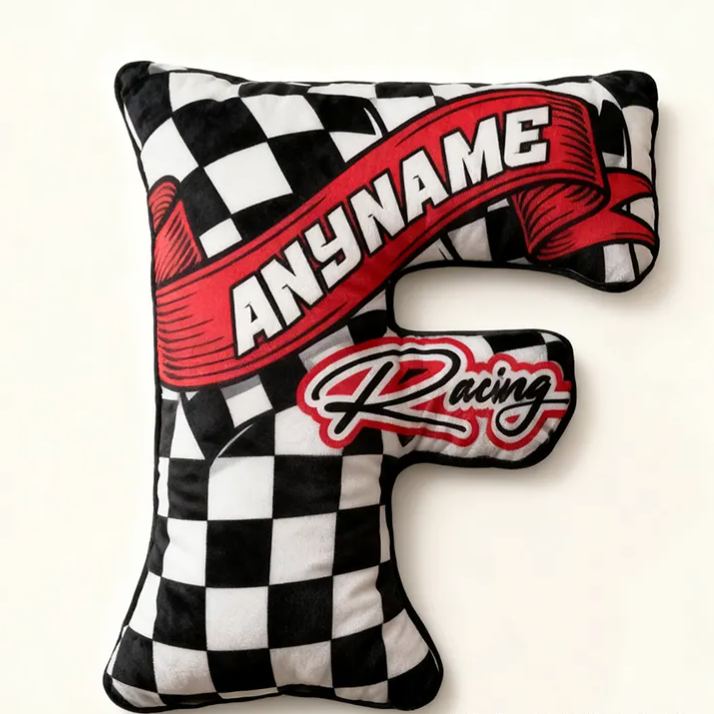Personalized Racer Name With Flag Car Motorbike Pillow Custom Racing Name Letter Pillow Custom Name Graphic 3D Print Pillow 