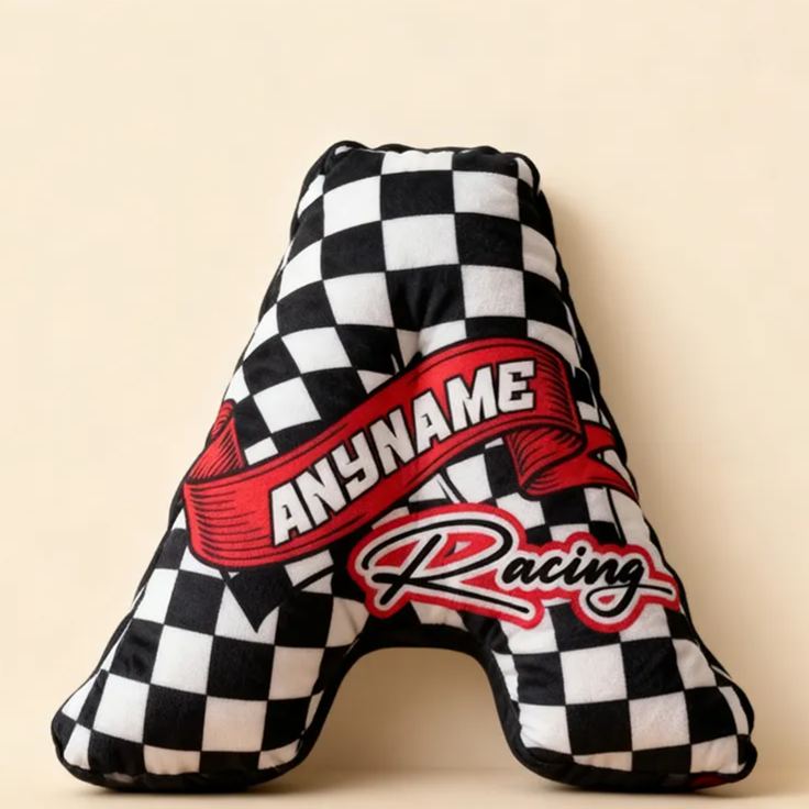 Personalized Racer Name With Flag Car Motorbike Pillow Custom Racing Name Letter Pillow Custom Name Graphic 3D Print Pillow 