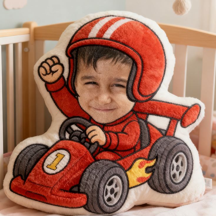 Personalized Go-Kart Racer Pillow with Custom Face Design 3D Print Pillow Custom Race Car Driver Pillow