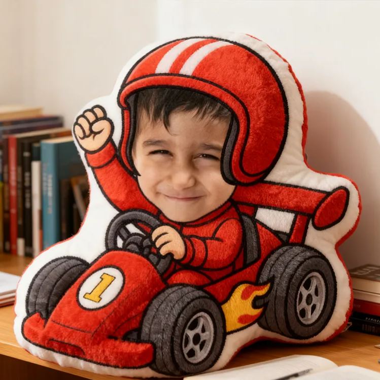 Personalized Go-Kart Racer Pillow with Custom Face Design 3D Print Pillow Custom Race Car Driver Pillow