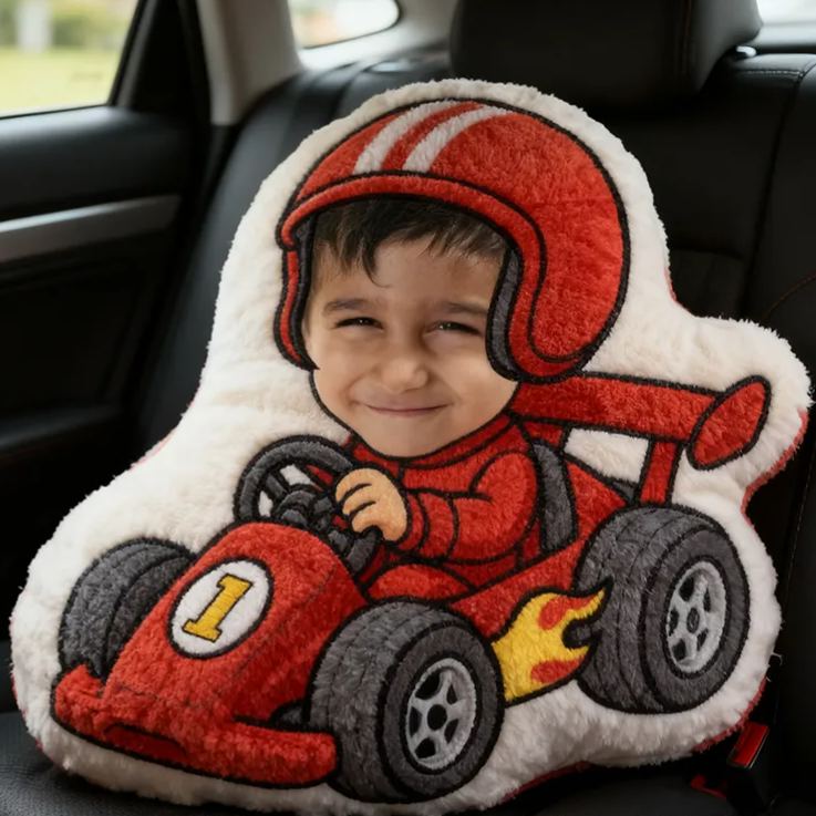 Personalized Go-Kart Racer Pillow with Custom Face Design 3D Print Pillow Custom Race Car Driver Pillow