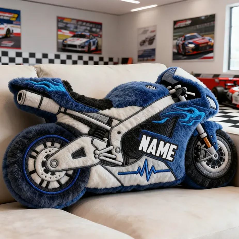 Personalized Motorcycle Shaped Plush Pillow Superbike Design Vehicle Lovers Gift