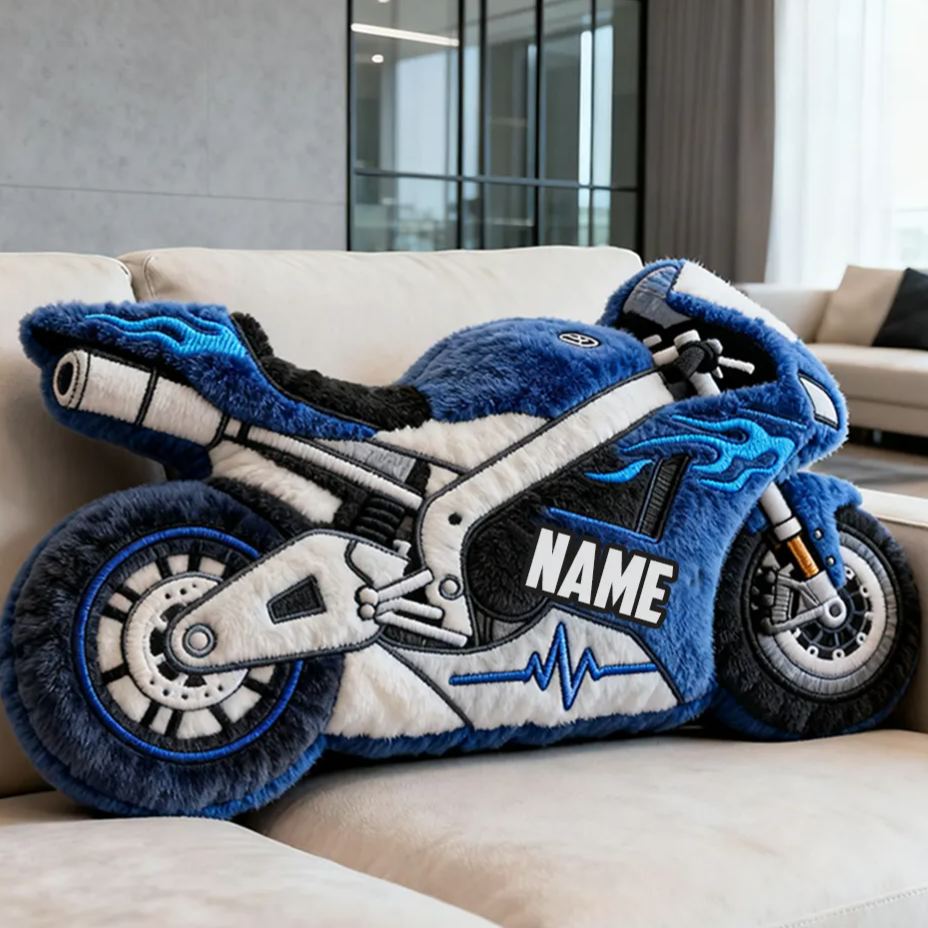 Personalized Motorcycle Shaped Plush Pillow Superbike Design Vehicle Lovers Gift