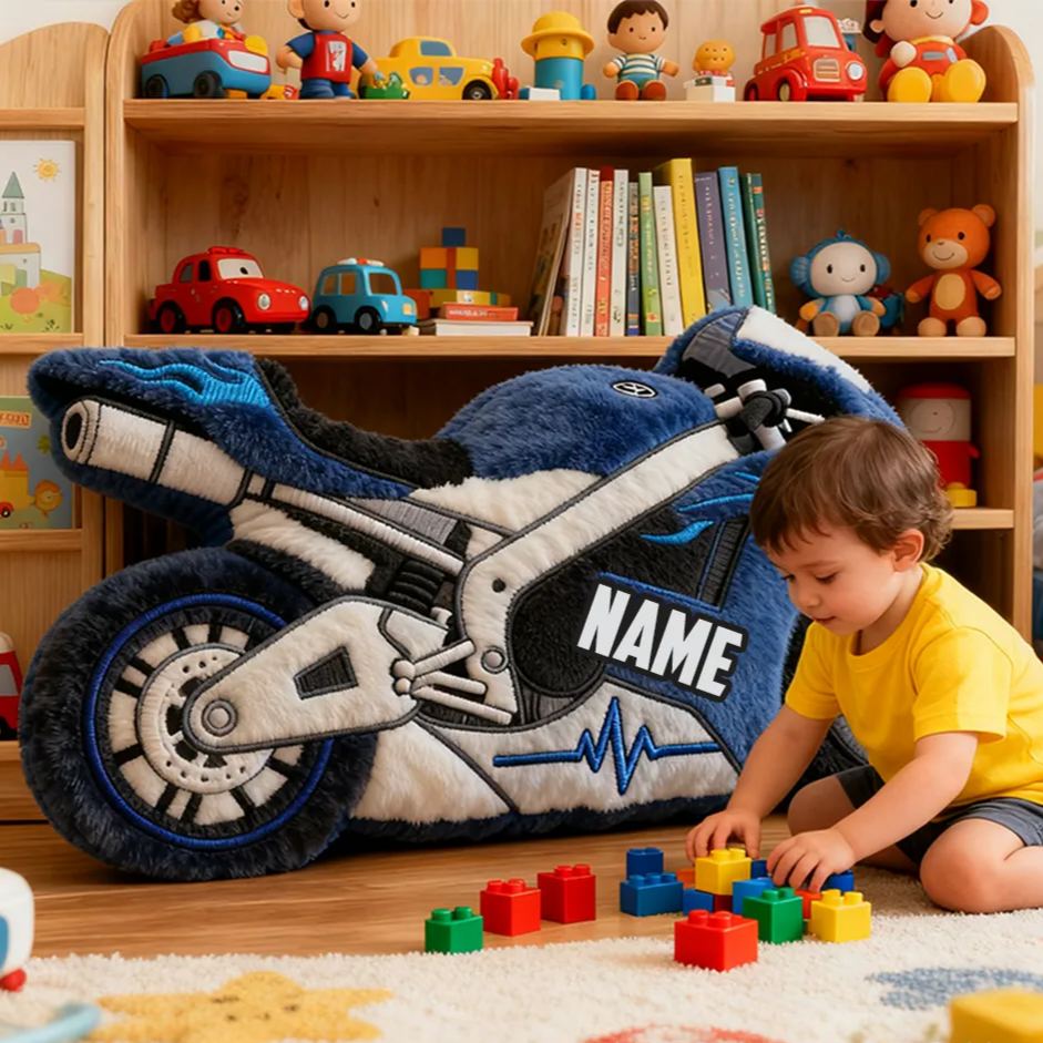 Personalized Motorcycle Shaped Plush Pillow Superbike Design Vehicle Lovers Gift