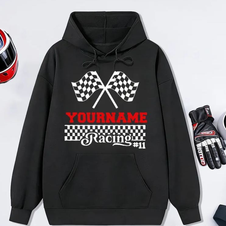 Personalized Hoodies with Racing Car Design Custom Name and Number Hoodies Perfect Gift for Racer and Racing Lovers