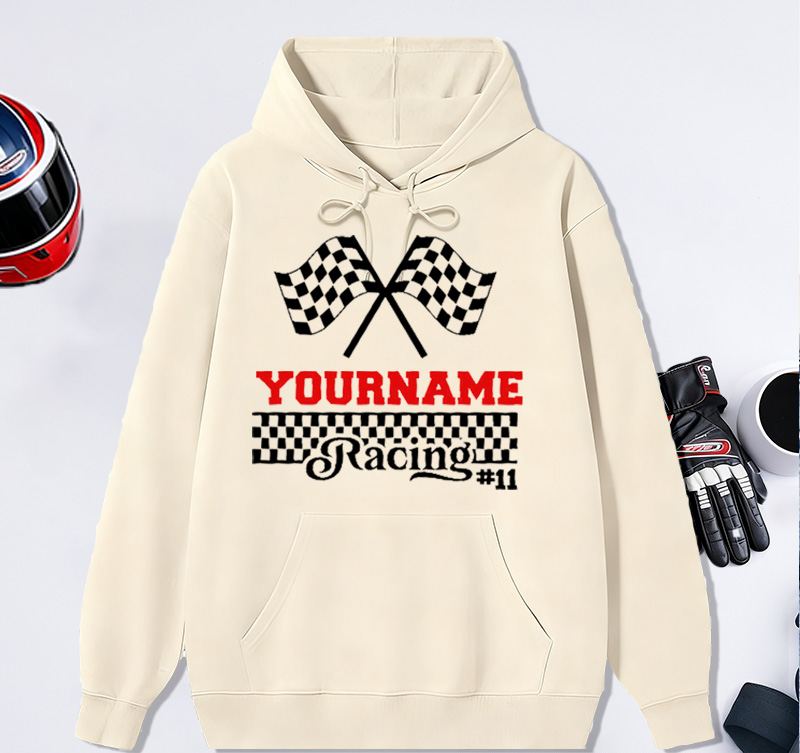 Personalized Hoodies with Racing Car Design Custom Name and Number Hoodies Perfect Gift for Racer and Racing Lovers