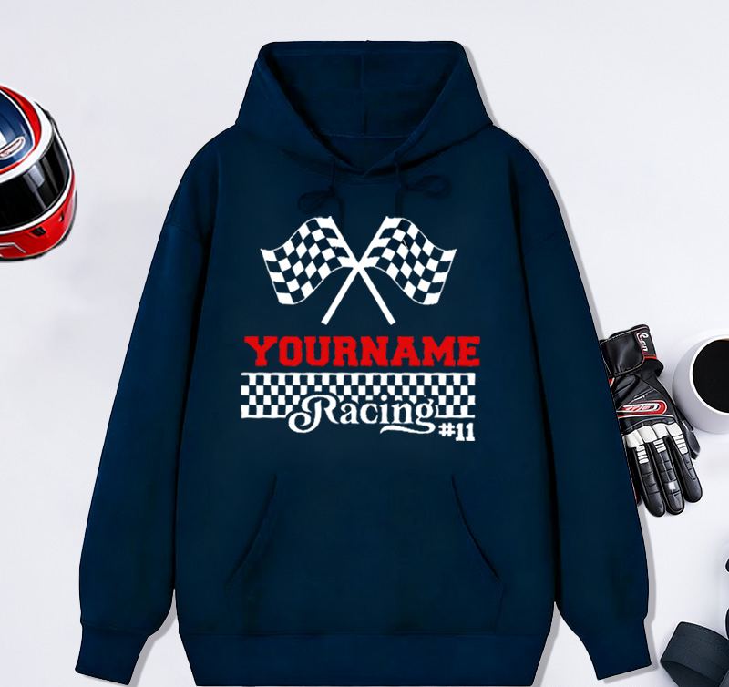 Personalized Hoodies with Racing Car Design Custom Name and Number Hoodies Perfect Gift for Racer and Racing Lovers