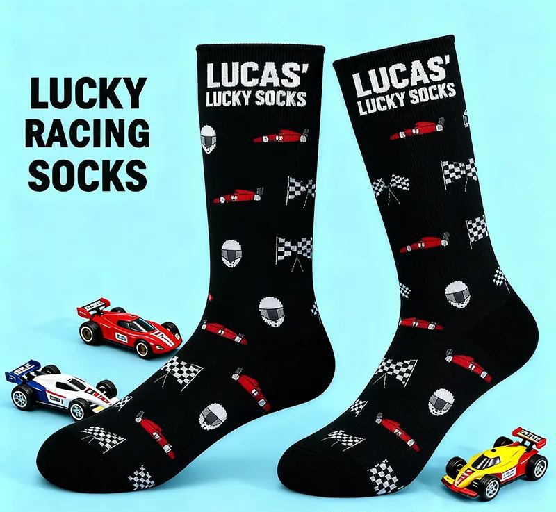 Personalized Lucky Socks with Custom Name and Racing Car Design  Gift for Racers and Racing Lovers