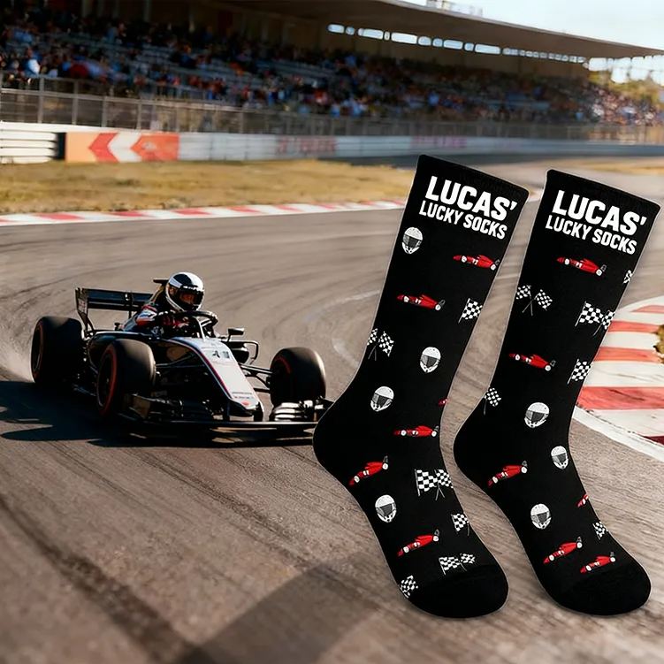Personalized Lucky Socks with Custom Name and Racing Car Design  Gift for Racers and Racing Lovers