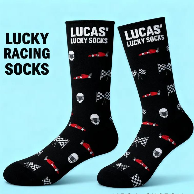 Personalized Lucky Socks with Custom Name and Racing Car Design  Gift for Racers and Racing Lovers