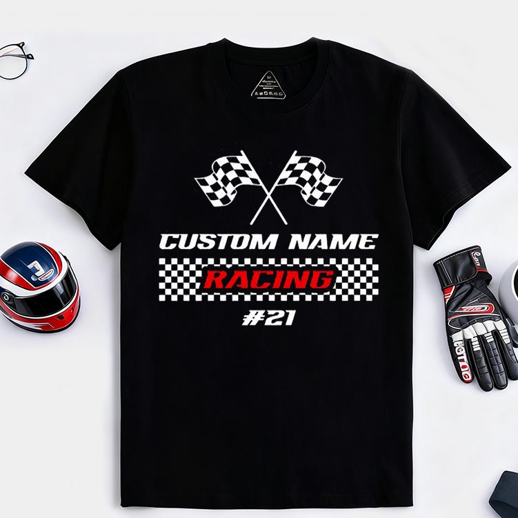 Personalized Racing T-Shirt Custom Name and Number Race Team Tee Gift for Racers and Racing Lovers