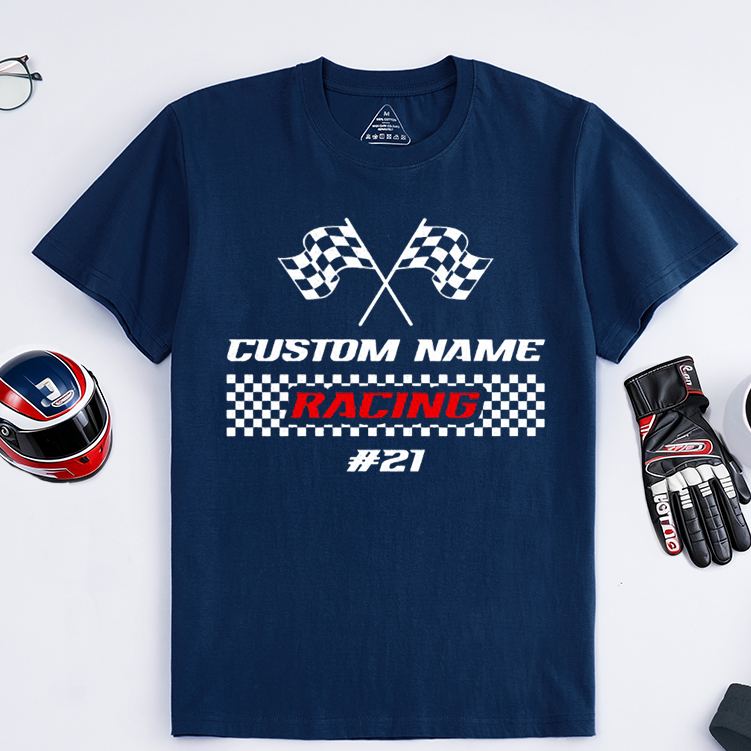Personalized Racing T-Shirt Custom Name and Number Race Team Tee Gift for Racers and Racing Lovers