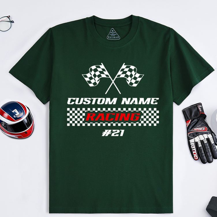 Personalized Racing T-Shirt Custom Name and Number Race Team Tee Gift for Racers and Racing Lovers