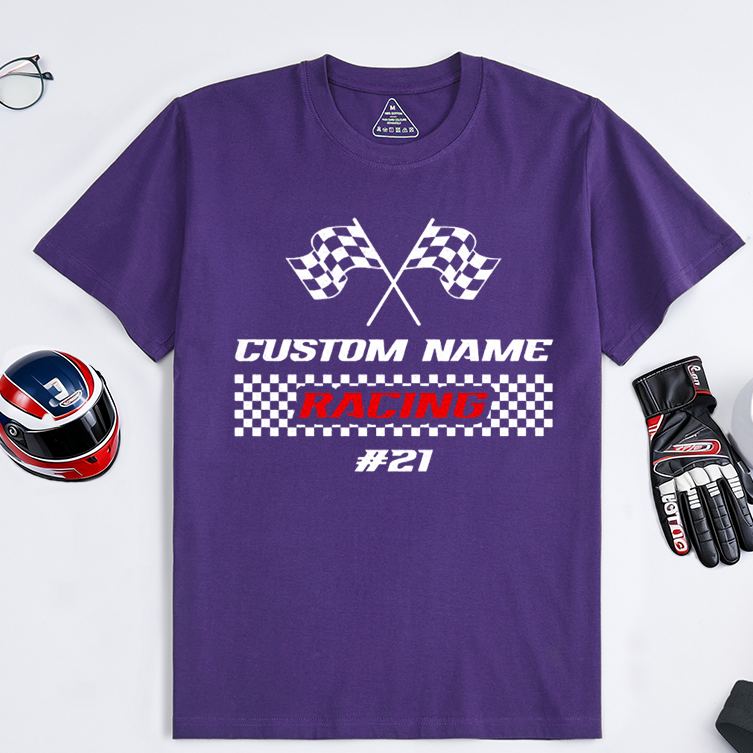 Personalized Racing T-Shirt Custom Name and Number Race Team Tee Gift for Racers and Racing Lovers