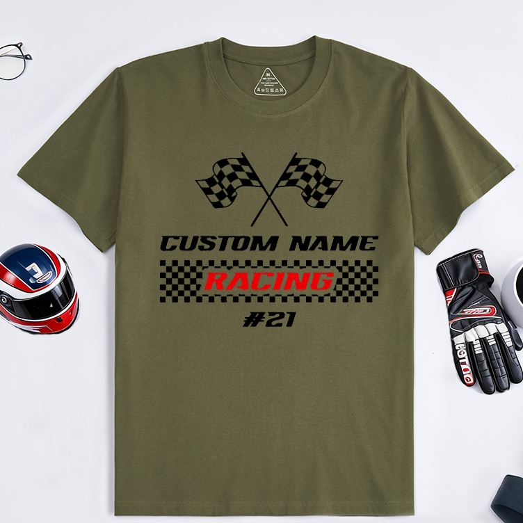 Personalized Racing T-Shirt Custom Name and Number Race Team Tee Gift for Racers and Racing Lovers