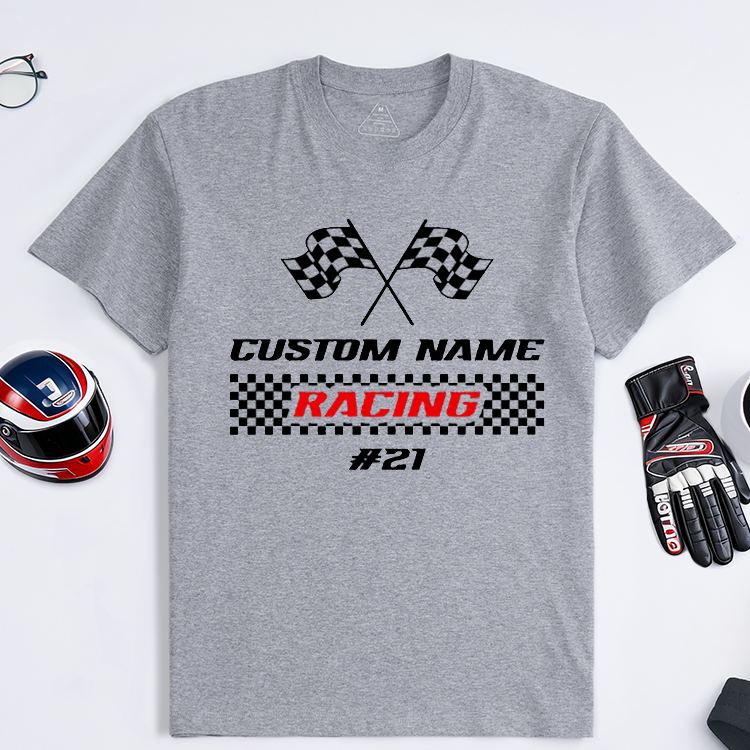 Personalized Racing T-Shirt Custom Name and Number Race Team Tee Gift for Racers and Racing Lovers