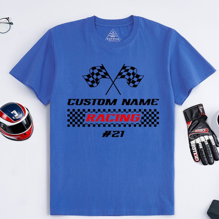 Personalized Racing T-Shirt Custom Name and Number Race Team Tee Gift for Racers and Racing Lovers