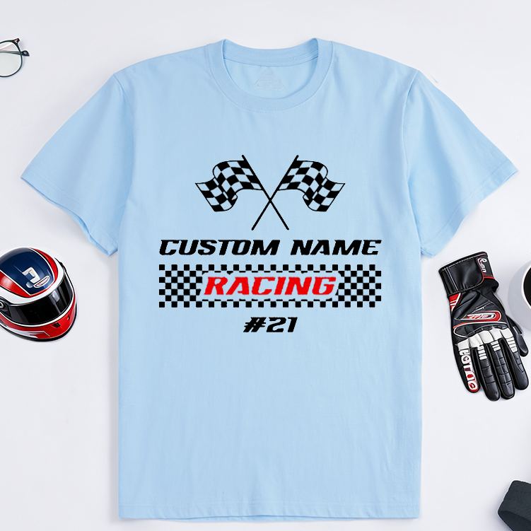 Personalized Racing T-Shirt Custom Name and Number Race Team Tee Gift for Racers and Racing Lovers