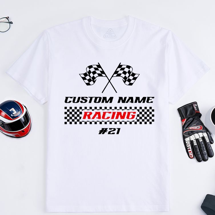 Personalized Racing T-Shirt Custom Name and Number Race Team Tee Gift for Racers and Racing Lovers