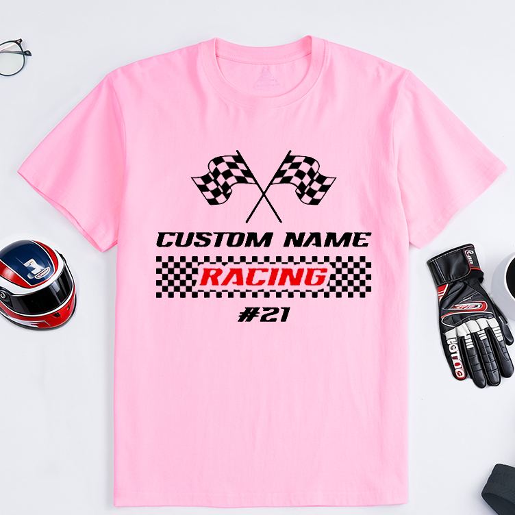 Personalized Racing T-Shirt Custom Name and Number Race Team Tee Gift for Racers and Racing Lovers